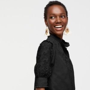 NWT JCrew Mockneck Embroidered Blouse - Black - XS
